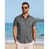 image:imageJVER Mens Button Down Short Sleeve Shirts Summer Beach Vacation Untucked Casual Tops Wrinkle Resistant Linen ShirtGrey