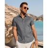 image:imageJVER Mens Button Down Short Sleeve Shirts Summer Beach Vacation Untucked Casual Tops Wrinkle Resistant Linen ShirtGrey