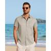 image:imageJVER Mens Button Down Short Sleeve Shirts Summer Beach Vacation Untucked Casual Tops Wrinkle Resistant Linen ShirtKhaki