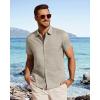 image:imageJVER Mens Button Down Short Sleeve Shirts Summer Beach Vacation Untucked Casual Tops Wrinkle Resistant Linen ShirtKhaki