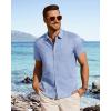 image:imageJVER Mens Button Down Short Sleeve Shirts Summer Beach Vacation Untucked Casual Tops Wrinkle Resistant Linen ShirtLight Blue