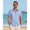 image:imageJVER Mens Button Down Short Sleeve Shirts Summer Beach Vacation Untucked Casual Tops Wrinkle Resistant Linen ShirtLight Blue