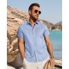 image:imageJVER Mens Button Down Short Sleeve Shirts Summer Beach Vacation Untucked Casual Tops Wrinkle Resistant Linen ShirtLight Blue
