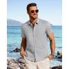 image:imageJVER Mens Button Down Short Sleeve Shirts Summer Beach Vacation Untucked Casual Tops Wrinkle Resistant Linen ShirtLight Grey