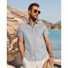 image:imageJVER Mens Button Down Short Sleeve Shirts Summer Beach Vacation Untucked Casual Tops Wrinkle Resistant Linen ShirtLight Grey
