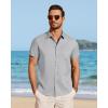 image:imageJVER Mens Button Down Short Sleeve Shirts Summer Beach Vacation Untucked Casual Tops Wrinkle Resistant Linen ShirtLight Grey