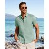 image:imageJVER Mens Button Down Short Sleeve Shirts Summer Beach Vacation Untucked Casual Tops Wrinkle Resistant Linen ShirtMint Green