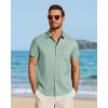 image:imageJVER Mens Button Down Short Sleeve Shirts Summer Beach Vacation Untucked Casual Tops Wrinkle Resistant Linen ShirtMint Green