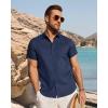 image:imageJVER Mens Button Down Short Sleeve Shirts Summer Beach Vacation Untucked Casual Tops Wrinkle Resistant Linen ShirtNavy Blue