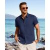 image:imageJVER Mens Button Down Short Sleeve Shirts Summer Beach Vacation Untucked Casual Tops Wrinkle Resistant Linen ShirtNavy Blue
