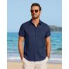 image:imageJVER Mens Button Down Short Sleeve Shirts Summer Beach Vacation Untucked Casual Tops Wrinkle Resistant Linen ShirtNavy Blue