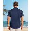 image:imageJVER Mens Button Down Short Sleeve Shirts Summer Beach Vacation Untucked Casual Tops Wrinkle Resistant Linen ShirtNavy Blue