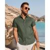 image:imageJVER Mens Button Down Short Sleeve Shirts Summer Beach Vacation Untucked Casual Tops Wrinkle Resistant Linen ShirtOlive Green