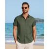 image:imageJVER Mens Button Down Short Sleeve Shirts Summer Beach Vacation Untucked Casual Tops Wrinkle Resistant Linen ShirtOlive Green