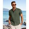 image:imageJVER Mens Button Down Short Sleeve Shirts Summer Beach Vacation Untucked Casual Tops Wrinkle Resistant Linen ShirtOlive Green