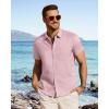 image:imageJVER Mens Button Down Short Sleeve Shirts Summer Beach Vacation Untucked Casual Tops Wrinkle Resistant Linen ShirtPink