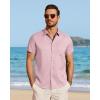 image:imageJVER Mens Button Down Short Sleeve Shirts Summer Beach Vacation Untucked Casual Tops Wrinkle Resistant Linen ShirtPink