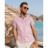 image:imageJVER Mens Button Down Short Sleeve Shirts Summer Beach Vacation Untucked Casual Tops Wrinkle Resistant Linen ShirtPink