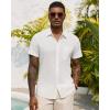 image:imageJVER Mens Button Down Short Sleeve Shirts Summer Beach Vacation Untucked Casual Tops Wrinkle Resistant Linen ShirtWhite
