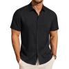 image:imageJVER Mens Button Down Short Sleeve Shirts Summer Beach Vacation Untucked Casual Tops Wrinkle Resistant Linen ShirtBlack