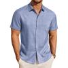 image:imageJVER Mens Button Down Short Sleeve Shirts Summer Beach Vacation Untucked Casual Tops Wrinkle Resistant Linen ShirtBlue