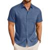 image:imageJVER Mens Button Down Short Sleeve Shirts Summer Beach Vacation Untucked Casual Tops Wrinkle Resistant Linen ShirtDark Blue