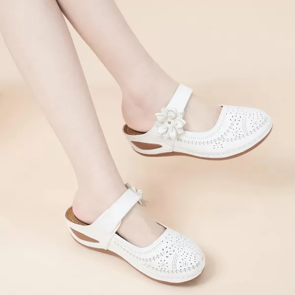 Alicegana Mules for Women Wedge Sandals Comfortable Dressy Summer Closed Toe Mules Casual Slip On Shoes with Adjustable Hook Loop