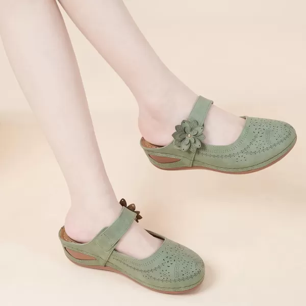 Alicegana Mules for Women Wedge Sandals Comfortable Dressy Summer Closed Toe Mules Casual Slip On Shoes with Adjustable Hook Loop