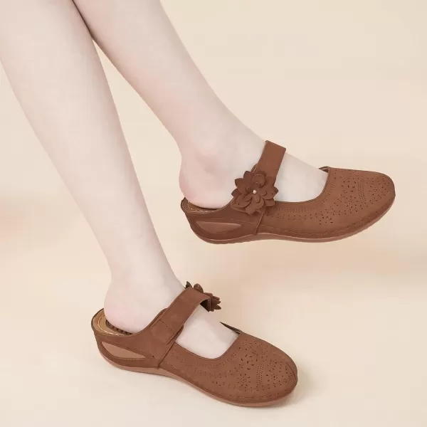 Alicegana Mules for Women Wedge Sandals Comfortable Dressy Summer Closed Toe Mules Casual Slip On Shoes with Adjustable Hook Loop