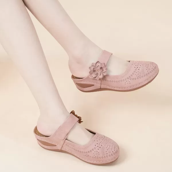 Alicegana Mules for Women Wedge Sandals Comfortable Dressy Summer Closed Toe Mules Casual Slip On Shoes with Adjustable Hook Loop