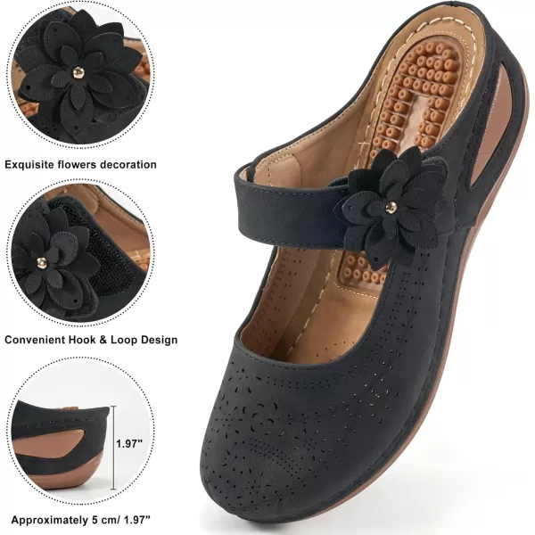 Alicegana Mules for Women Wedge Sandals Comfortable Dressy Summer Closed Toe Mules Casual Slip On Shoes with Adjustable Hook Loop