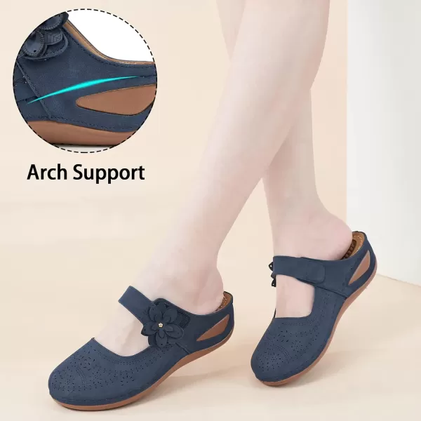 Alicegana Mules for Women Wedge Sandals Comfortable Dressy Summer Closed Toe Mules Casual Slip On Shoes with Adjustable Hook Loop
