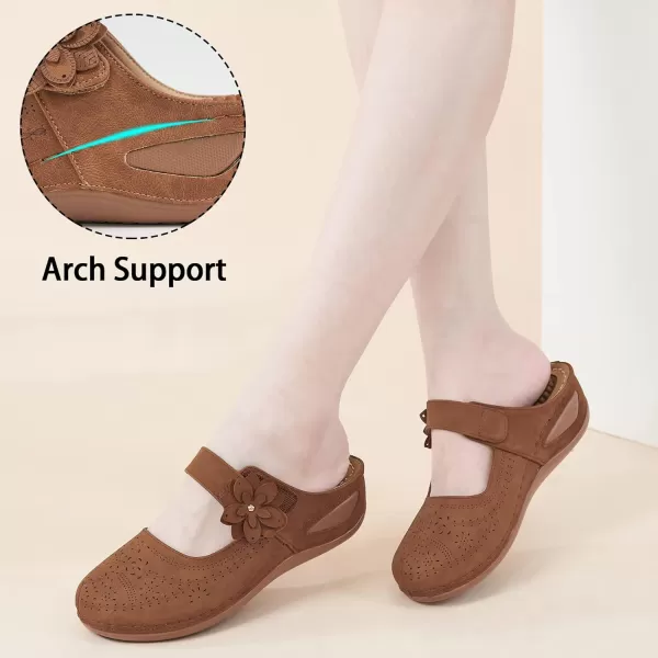Alicegana Mules for Women Wedge Sandals Comfortable Dressy Summer Closed Toe Mules Casual Slip On Shoes with Adjustable Hook Loop