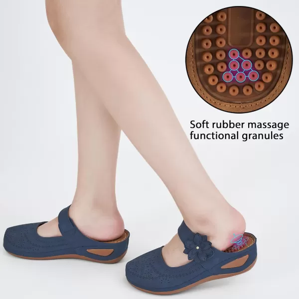 Alicegana Mules for Women Wedge Sandals Comfortable Dressy Summer Closed Toe Mules Casual Slip On Shoes with Adjustable Hook Loop