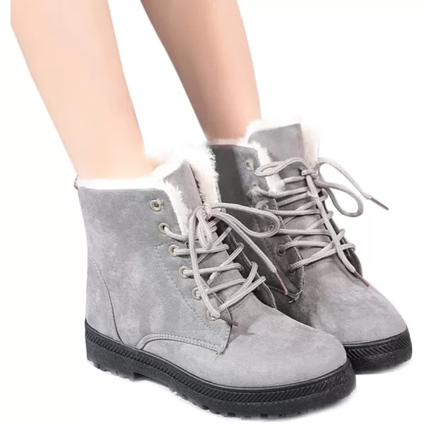 Alicegana Women's Cotton Warm Fur Snow Winter Lace Up Flat Cute Plus Size Comfortable Ankle Platform Boots