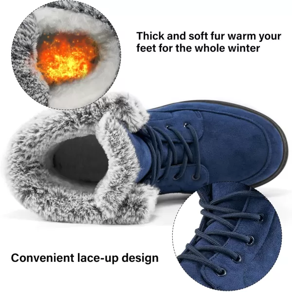 Alicegana Women's Cotton Warm Fur Snow Winter Lace Up Flat Cute Plus Size Comfortable Ankle Platform Boots