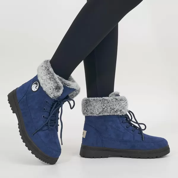 Alicegana Women's Cotton Warm Fur Snow Winter Lace Up Flat Cute Plus Size Comfortable Ankle Platform Boots