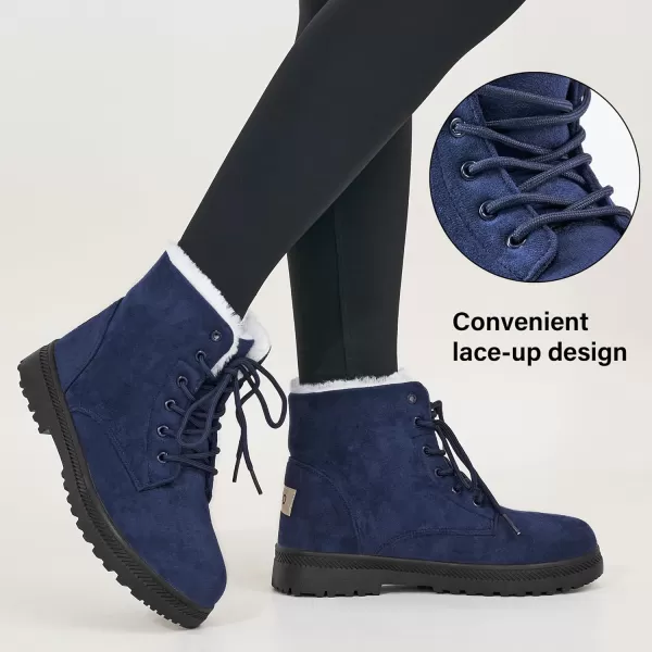 Alicegana Women's Cotton Warm Fur Snow Winter Lace Up Flat Cute Plus Size Comfortable Ankle Platform Boots
