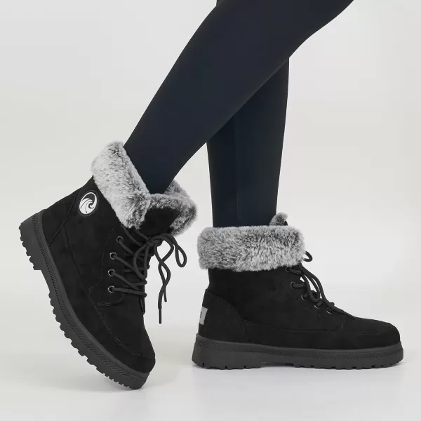 Alicegana Women's Cotton Warm Fur Snow Winter Lace Up Flat Cute Plus Size Comfortable Ankle Platform Boots