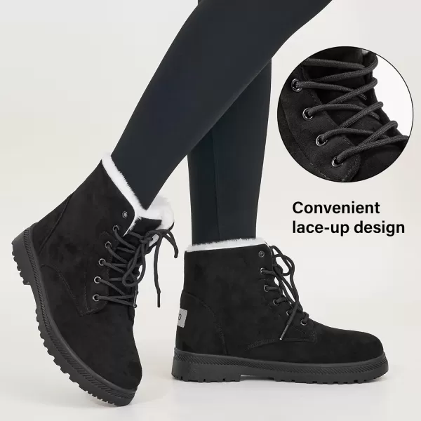Alicegana Women's Cotton Warm Fur Snow Winter Lace Up Flat Cute Plus Size Comfortable Ankle Platform Boots