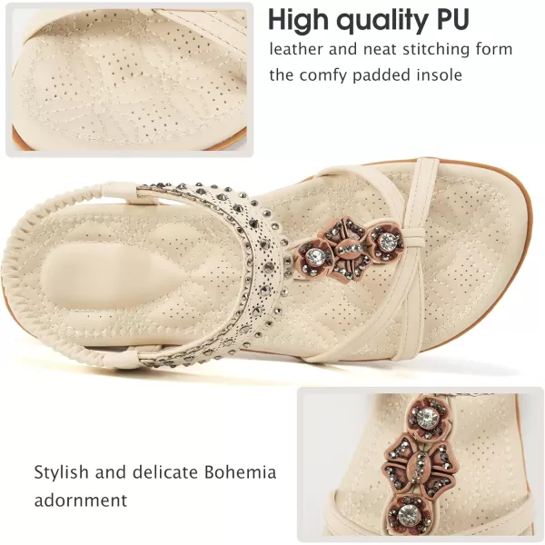 Alicegana Womens Sandals Shoes Comfort Walking with Non Slip on Casual Summer Beach Shoes Dress Ankle Elastic Jeweled Bohemian Flats