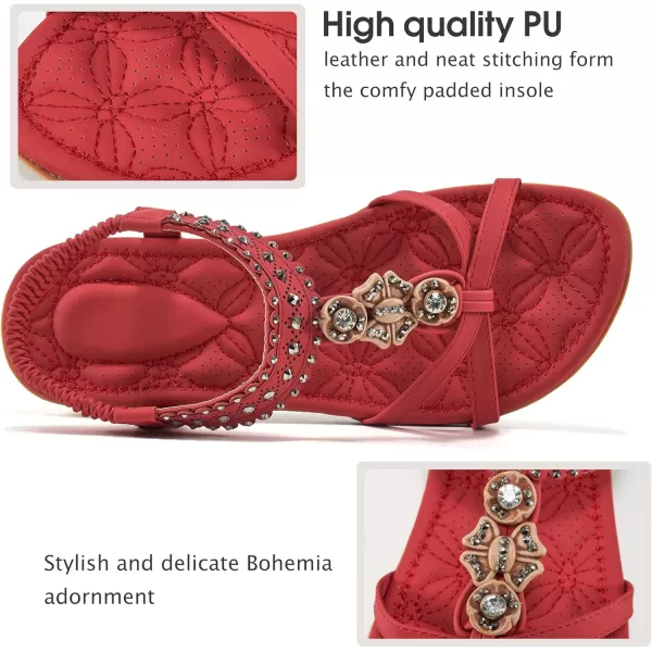Alicegana Womens Sandals Shoes Comfort Walking with Non Slip on Casual Summer Beach Shoes Dress Ankle Elastic Jeweled Bohemian Flats