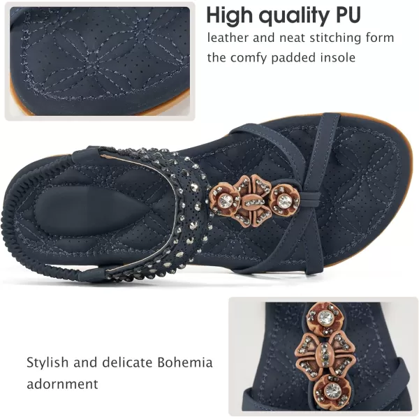 Alicegana Womens Sandals Shoes Comfort Walking with Non Slip on Casual Summer Beach Shoes Dress Ankle Elastic Jeweled Bohemian Flats