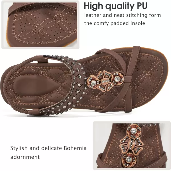 Alicegana Womens Sandals Shoes Comfort Walking with Non Slip on Casual Summer Beach Shoes Dress Ankle Elastic Jeweled Bohemian Flats