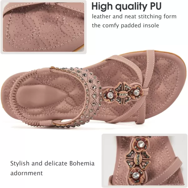 Alicegana Womens Sandals Shoes Comfort Walking with Non Slip on Casual Summer Beach Shoes Dress Ankle Elastic Jeweled Bohemian Flats