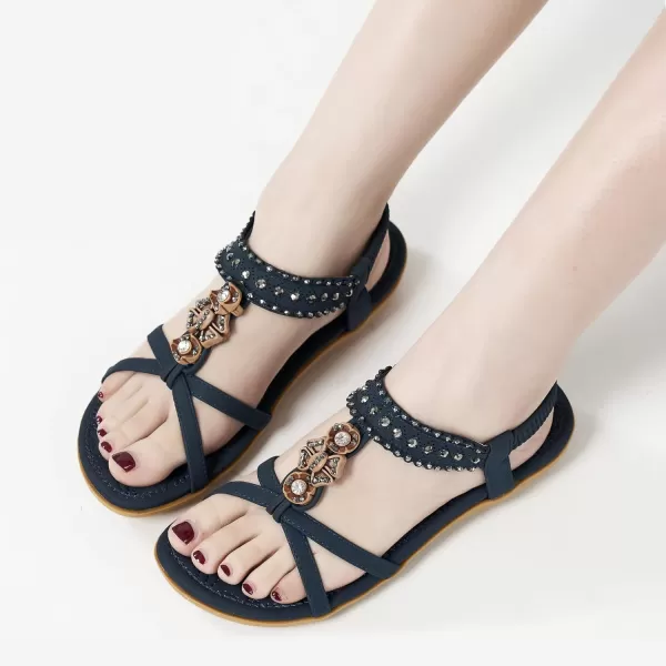 Alicegana Womens Sandals Shoes Comfort Walking with Non Slip on Casual Summer Beach Shoes Dress Ankle Elastic Jeweled Bohemian Flats