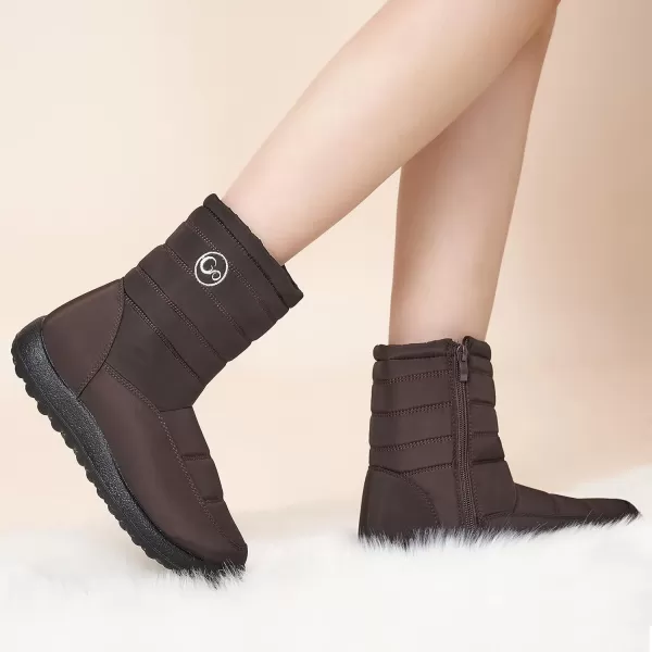 Alicegana Womens Winter Snow Boots for Women Waterproof Warm Fur Lining Mid Calf Boots with Zipper Comfortable Outdoor Shoes