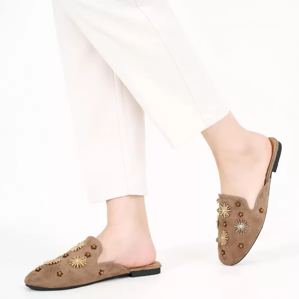 Mules for Women Flats Comfortable Slip on Shoes Closed Round Toe Womens Mules Casual Backless Loafers Slides