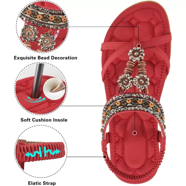 Womens Sandals Dressy Summer: Flat Shoes Comfortable Bohemian Elastic Ankle Strap Beach Walking Sandals for Women