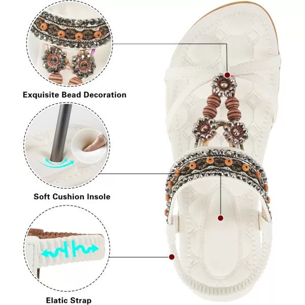 Womens Sandals Dressy Summer: Flat Shoes Comfortable Bohemian Elastic Ankle Strap Beach Walking Sandals for Women